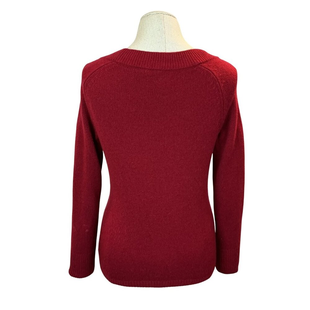 Caslon Petite M Red V-Neck Cable Knit Sweater 100% Cashmere Long Sleeve - Picture 5 of 10